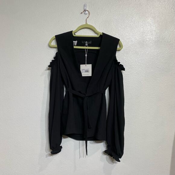 Missguided Black Cold Shoulder Ruffle Detail Blazer Sz 4 NWT - Picture 2 of 13
